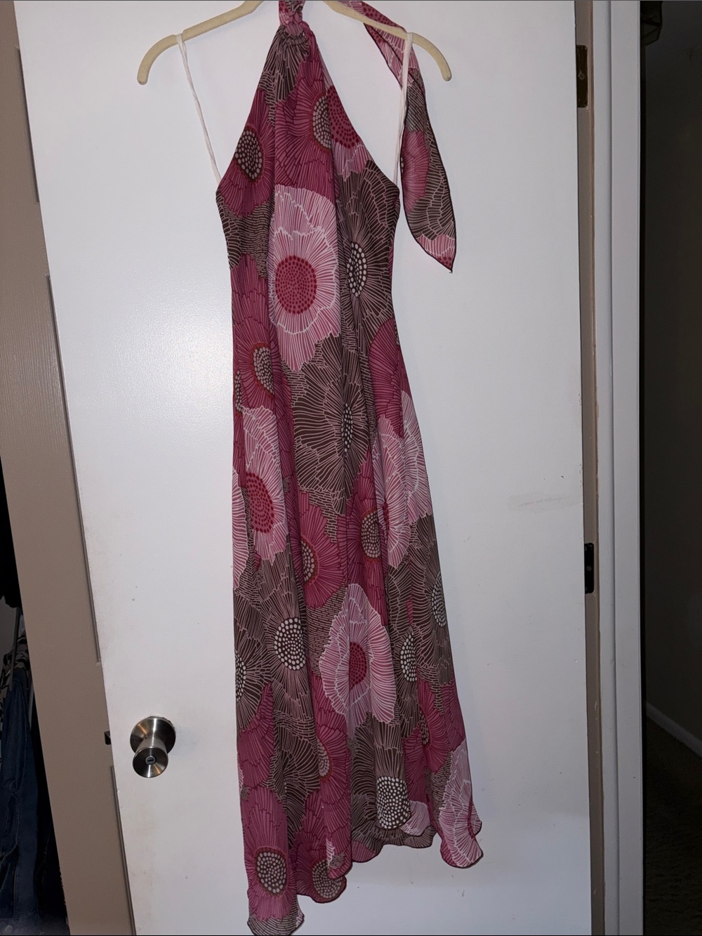 Rabbit Rabbit Rabbit Pink and Brown Halter Floral Maxi Dress